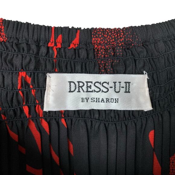 Dress-U-II by Sharon Blouse Tunic Micro Pleats Black Red Long Sleeve Women's 1X - Picture 4 of 7